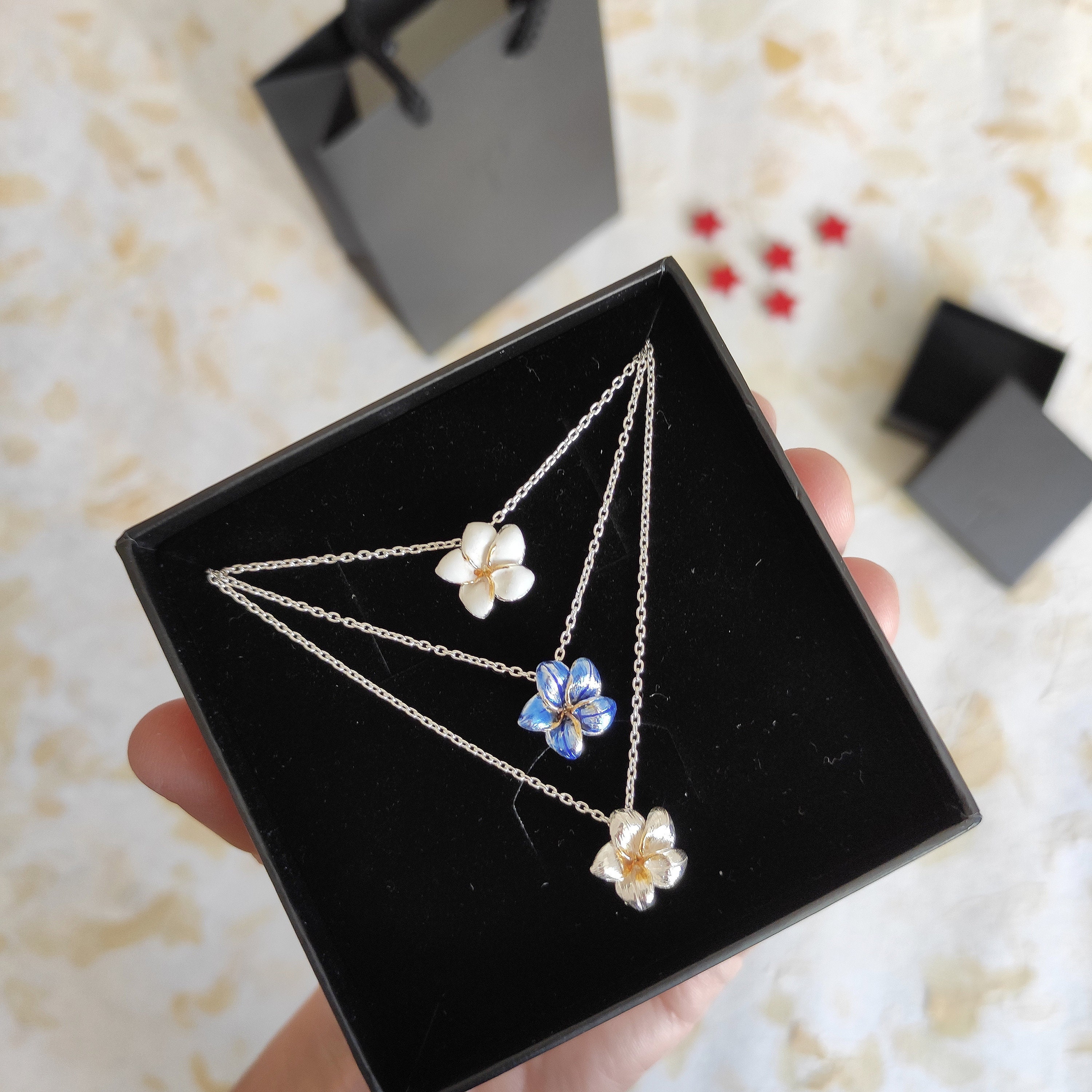 Buy Sterling Silver Jasmine Flower Necklace, Gold Accent