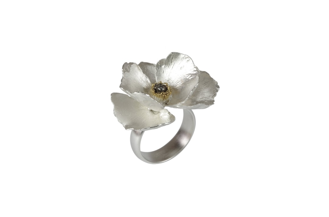 Poppy Ring Sterling Silver and Gold Statement Flower Ring - Etsy