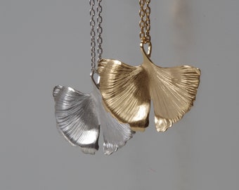 Collana con ciondolo foglia di Ginko, ciondolo Ginkgo Biloba personalizzato in argento sterling