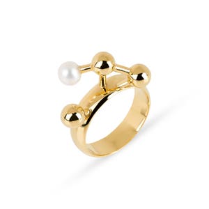 Geometric Ring in Gold-plated Silver with Pearl, Modern Spheres Ring, Design Jewelry image 1