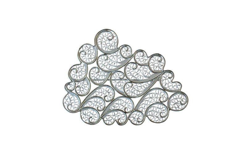 Handmade Filigree Brooch in Sterling Silver, Large Cloud Brooch Silver, Dramatic Brooch, Statement Brooch, Celestial Jewelry image 1