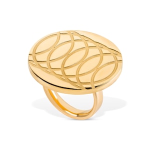Statement Disc Ring in Gold-plated Sterling Silver, Large Geometric Ring, Ready to Ship in US Size 6 3/4
