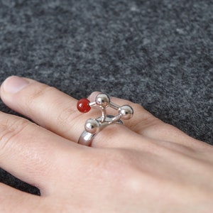 Architectural Ring in Sterling Silver with Carnelian, Abstract Geometric Ring with Red Gemstone image 7