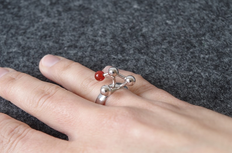 Architectural Ring in Sterling Silver with Carnelian, Abstract Geometric Ring with Red Gemstone image 7