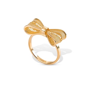 Bow Ring in Gold-plated Sterling Silver, Delicate Eternity Ring, Handmade Filigree