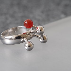 Architectural Ring in Sterling Silver with Carnelian, Abstract Geometric Ring with Red Gemstone image 8