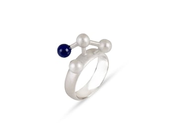 Astronomical Sphere Ring Sterling Silver, Geometric Ring with Lapis Lazuli, Celestial Ring, Round Blue Gemstone Ring, Statement Ring