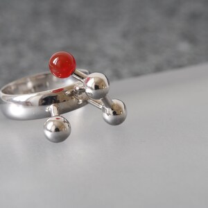 Architectural Ring in Sterling Silver with Carnelian, Abstract Geometric Ring with Red Gemstone image 9