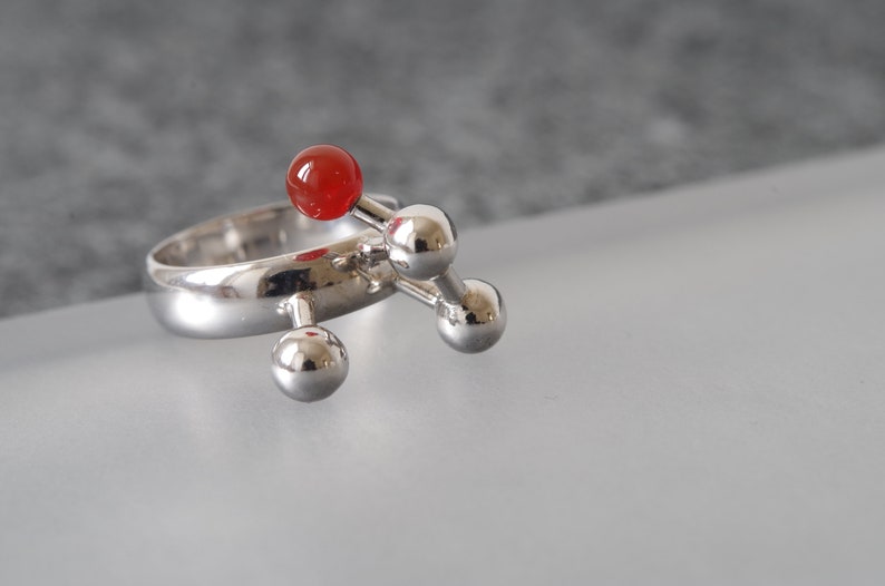 Architectural Ring in Sterling Silver with Carnelian, Abstract Geometric Ring with Red Gemstone image 9