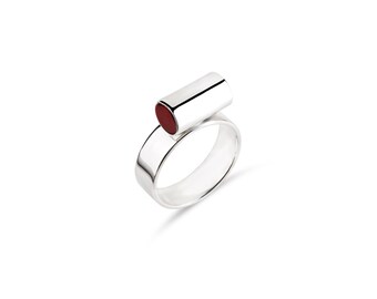 Tube Ring with Carnelian or Onyx in Sterling Silver, Cylinder Ring, Ready to ship in US sizes 7 3/4 and 6 1/4