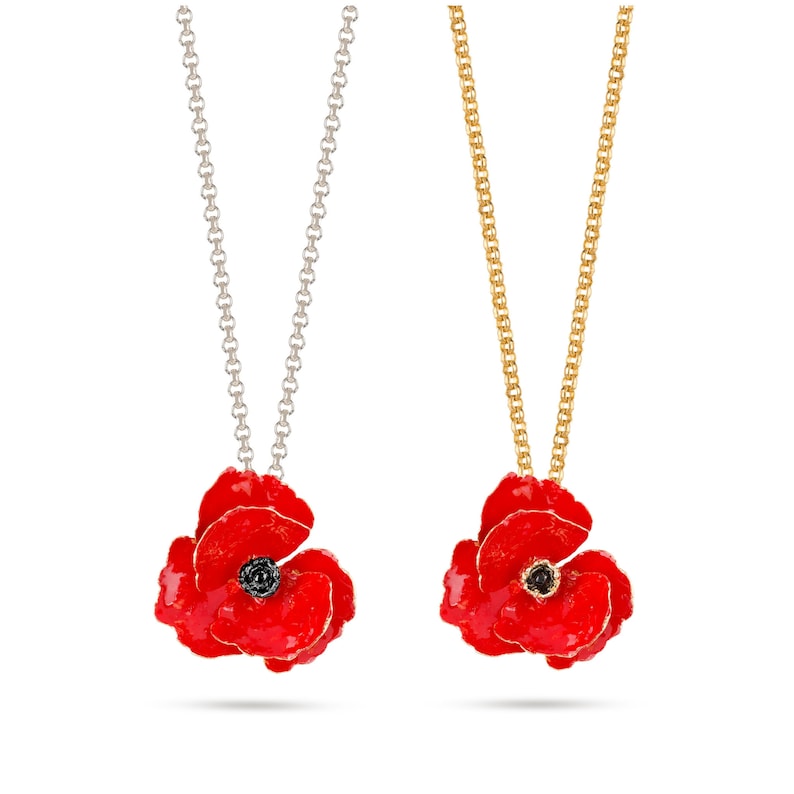 Red Poppy Necklace Sterling Silver. Gold Poppy Jewelry. August Etsy