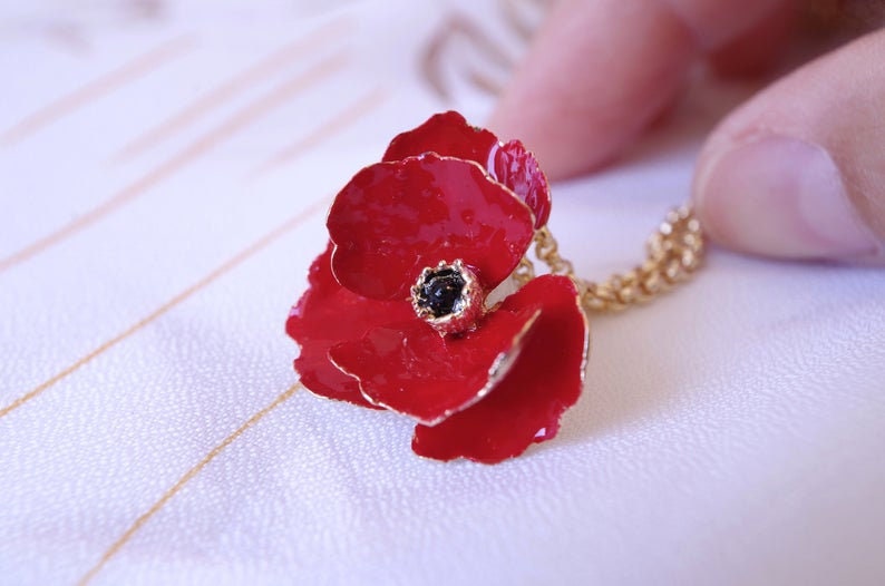 Red poppy necklace sale