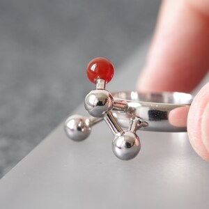 Architectural Ring in Sterling Silver with Carnelian, Abstract Geometric Ring with Red Gemstone image 5