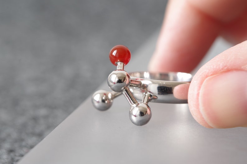Architectural Ring in Sterling Silver with Carnelian, Abstract Geometric Ring with Red Gemstone image 5