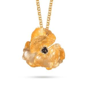 Poppy Pendant Necklace in Gold-plated Sterling Silver, Personalized Flower Necklace