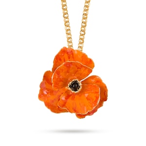 California Poppy Necklace in Gold-plated Sterling Silver, Orange Flower Pendant Silver, California Flowers, Personalized Necklace for Women
