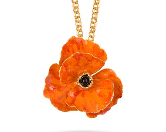 California Poppy Necklace in Gold-plated Sterling Silver, Orange Flower Pendant Silver, California Flowers, Personalized Necklace for Women