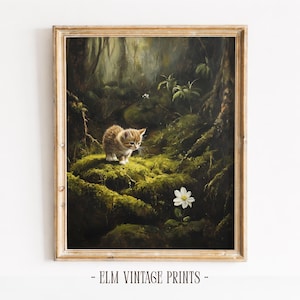 Tiny Kitten Forest Floor, Dark Moody Nature Printable Wall Art (Digital Download)
