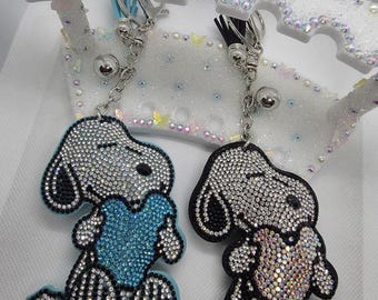 Snoopy Bling Bag Charm and or Keychain holding heart
