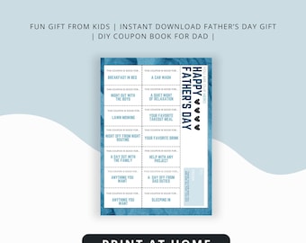 Printable Father’s Day Coupons | Fun Gift from Kids | Instant Download Father’s Day Gift | DIY Coupon Book for Dad | UK & US Versions