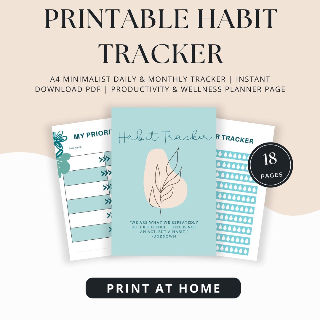Minimalist Habit Tracker: A4 Printable Daily & Monthly Planner (PDF ...