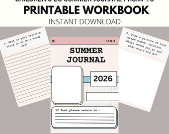 20 Children's Summer Journal Prompts (Printable Workbook)