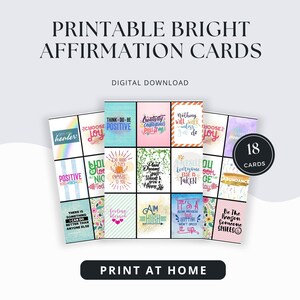 Tarjetas imprimibles de afirmaciones positivas y brillantes / Baraja de afirmaciones de atención plena, autocuidado, confianza y positividad / Descarga digital