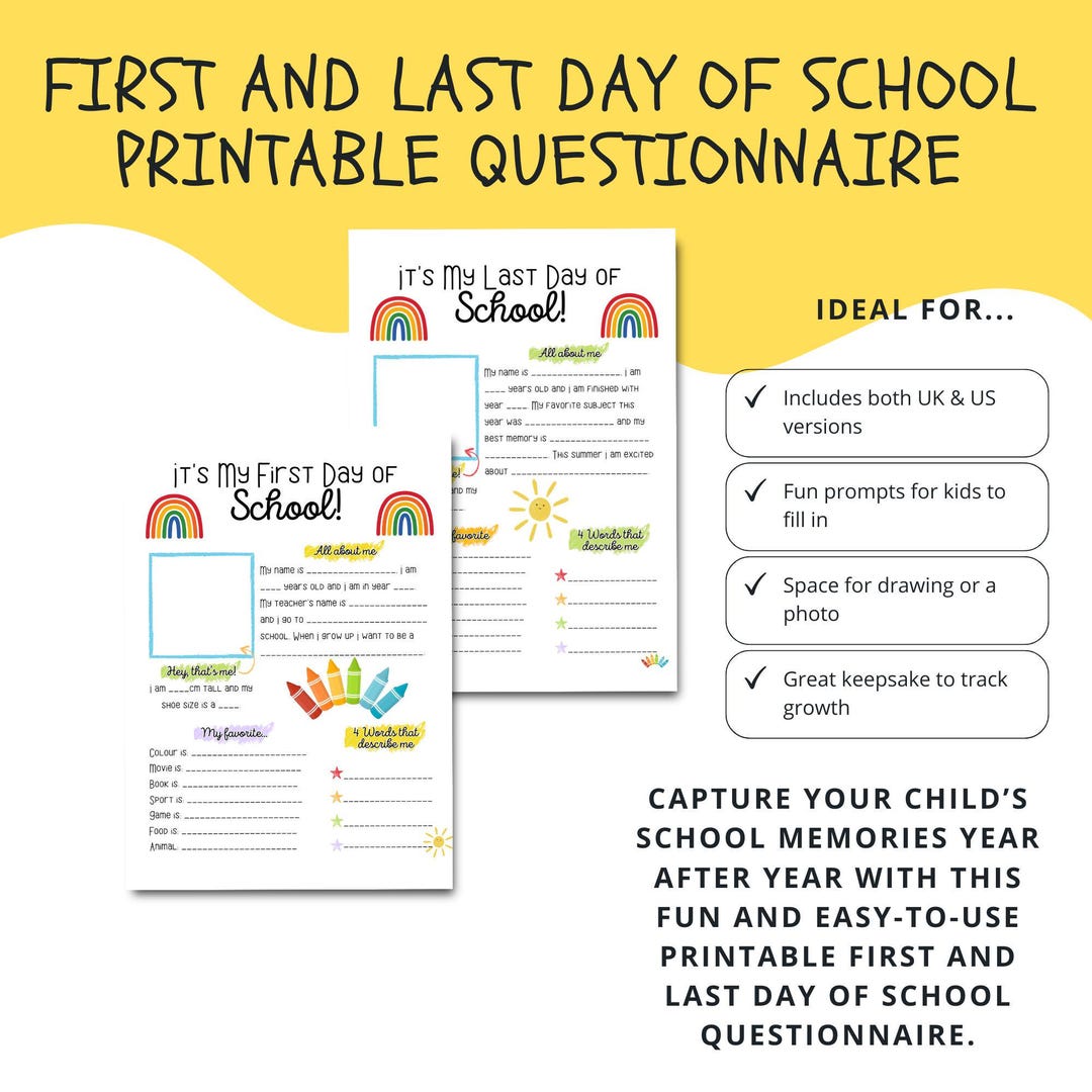 Printable First and Last Day of School Questionnaire | Back to School ...