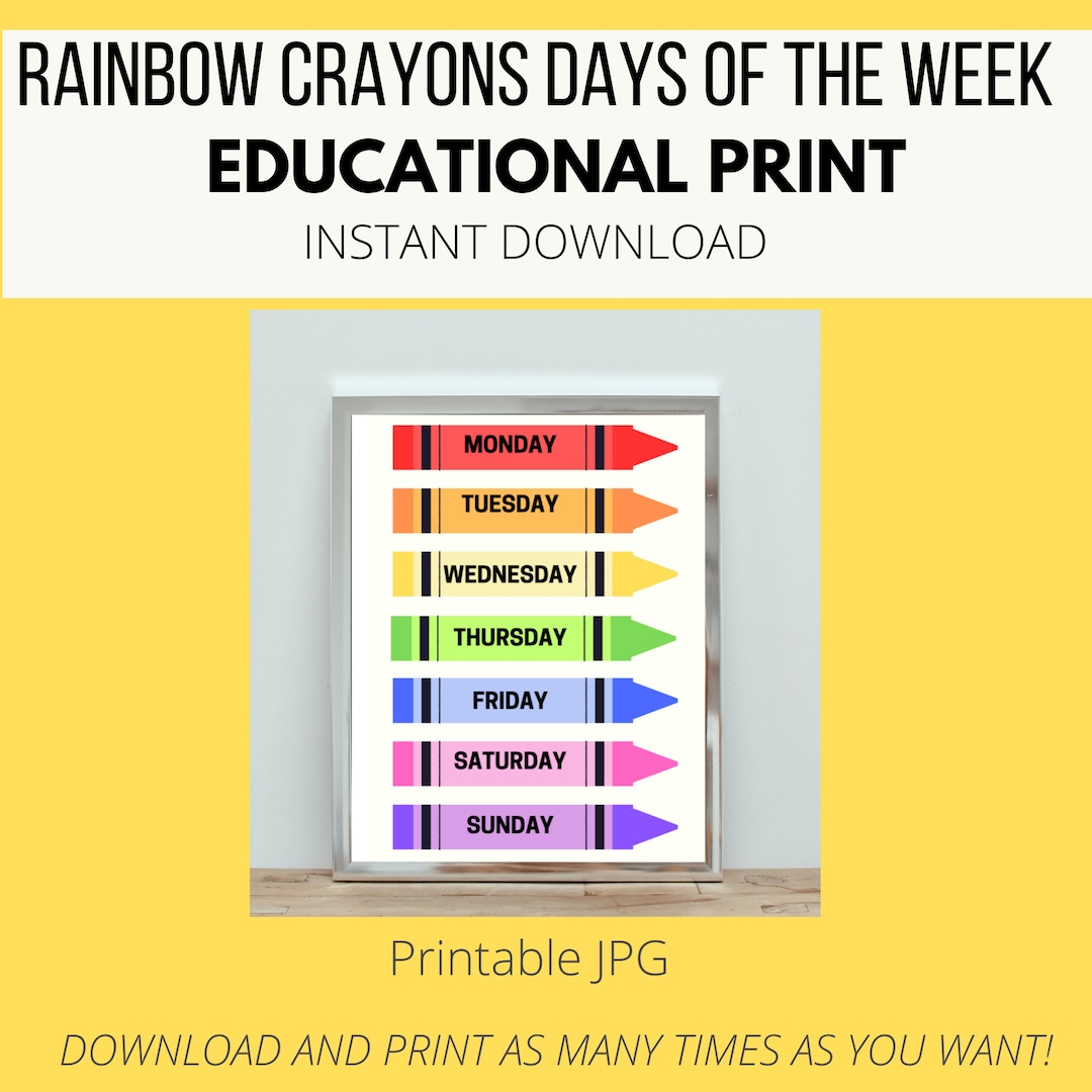 Rainbow Crayons Days of the Week Educational Print / Worksheet Digital