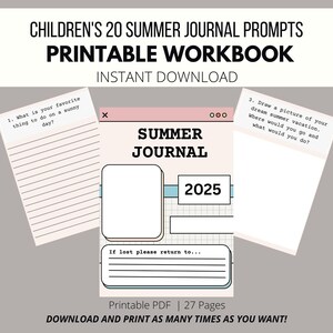 20 Children&#39;s Summer Journal Prompts (Printable Workbook)