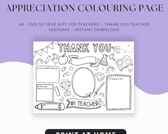 Teacher Appreciation Coloring Page: A4 Printable Thank You Gift (PDF Download)