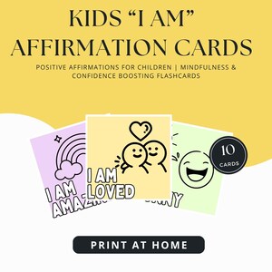 Tarjetas de Afirmaciones "YO SOY" para Niños / Afirmaciones Positivas para Niños / Tarjetas de Memoria para Fomentar la Conciencia y la Confianza