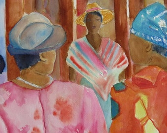 Archival Prints from Original Watercolor~  "Caribe Market Women, St Thomas"  ~ Vintage Caribbean series.