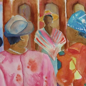 Caribbean Market Women Art Print: Vintage St Thomas Watercolor