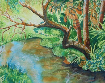 Original Watercolor ~ "The Bayou ~  Myakka State Park"  ~ 22" X 30" ~ Florida Gulf Coast series