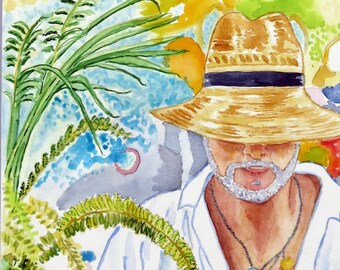 Archival Prints of Watercolor ~ " David - Siesta Key Drum Circle " ~ Florida Gulf Coast series