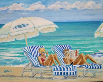 Archival Prints of Original Watercolor ~ " Holiday at the Beach-Naples"  ~ Florida Gulf Coast series