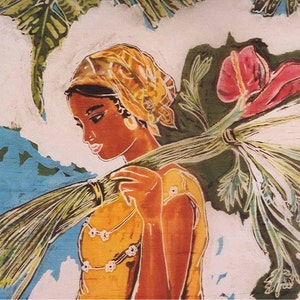 Caribbean Women ~ Archival  Prints of Original Batik ~ &quot;Martinique Market Girl &quot;~ Vintage Caribbean.