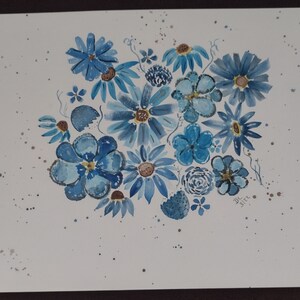 Watercolor BLUE FLOWER ARRANGEMENT  50% to Canine Companions, Service Dog Org