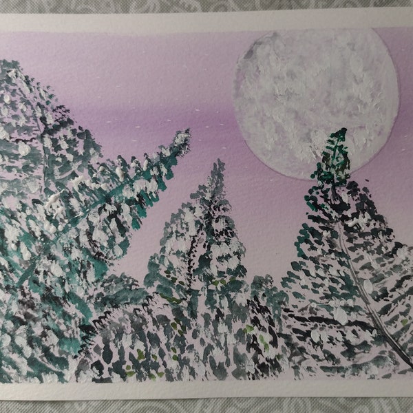 ooak Watercolor SNOWSTORM in THE PINES 50% for Canine Companions for Independence/Service Dogs Charity