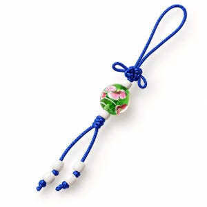 Chinese Knot Glass Bead Charm, Blue Floral Phone Bag Keychain, Multi Use Handmade Pendant