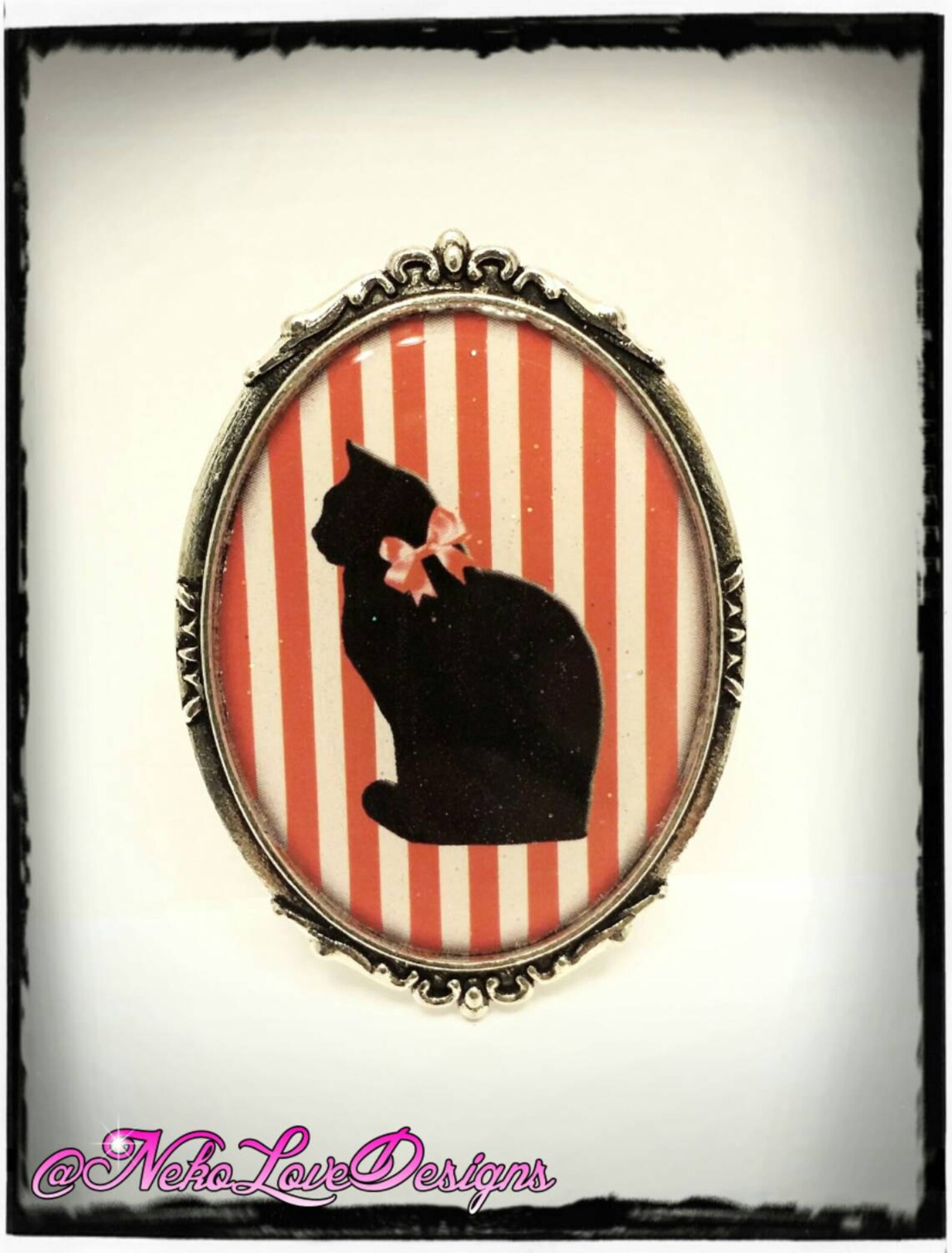 Black Cat With Red Bow Brooch - Etsy