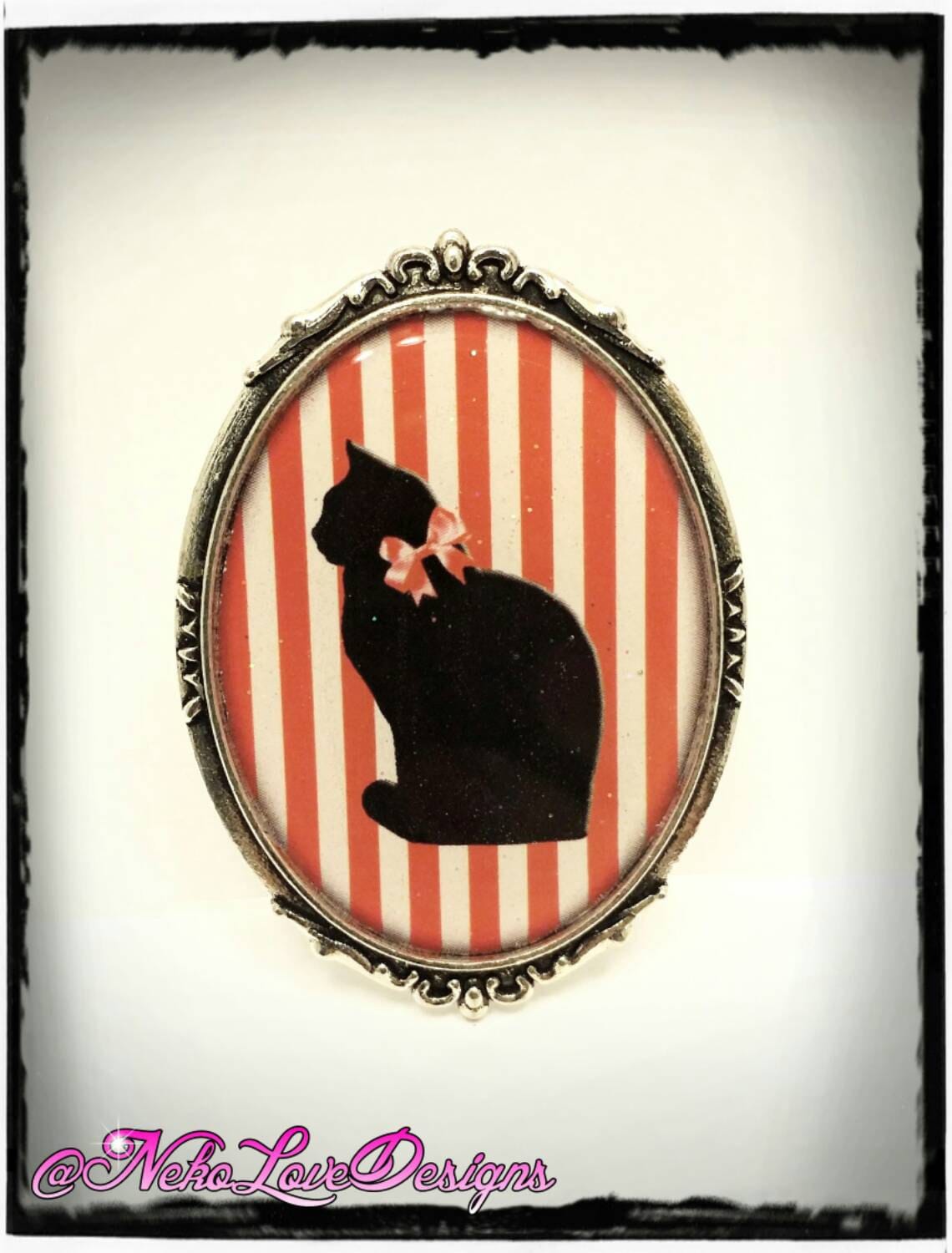 Black Cat With Red Bow Brooch - Etsy