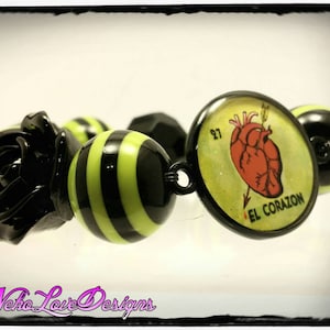 El Corazon Loteria Chunky Bead Stretch Bracelet
