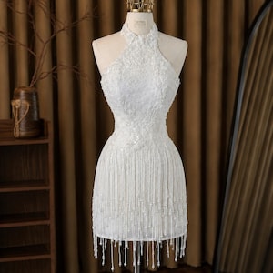 short white halter wedding dress boho chic summer dress