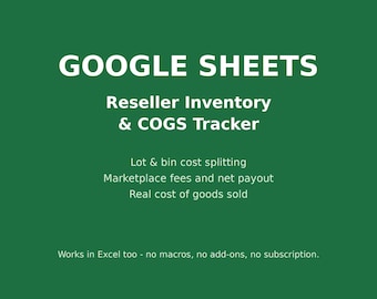 Reseller Spreadsheet Google Sheets Inventory Tracker COGS Profit Calculator Lot Cost Split Marketplace Fee Net Payout Bookkeeping