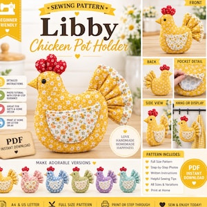 Chicken Oven Mitt Sewing Pattern PDF | Chicken Pot Holder Pattern | Farmhouse Kitchen Potholder | Quilt Hot Pad | Instant Download