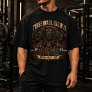 Camicia da palestra oversize Cerberus con tre teste e una spaccatura