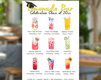Individuell gestaltetes Schild für Limonade zur Abschlussfeier, druckbare Getränkekarte, Dekoration für die Getränkestation beim Junggesellinnenabschied, PNG