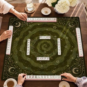 Enchanted Forest Mahjong Mat Celestial Rabbit Game Playmat Witchy Cottagecore Tarot Altar Cloth Mystical Lunar Decor Gift